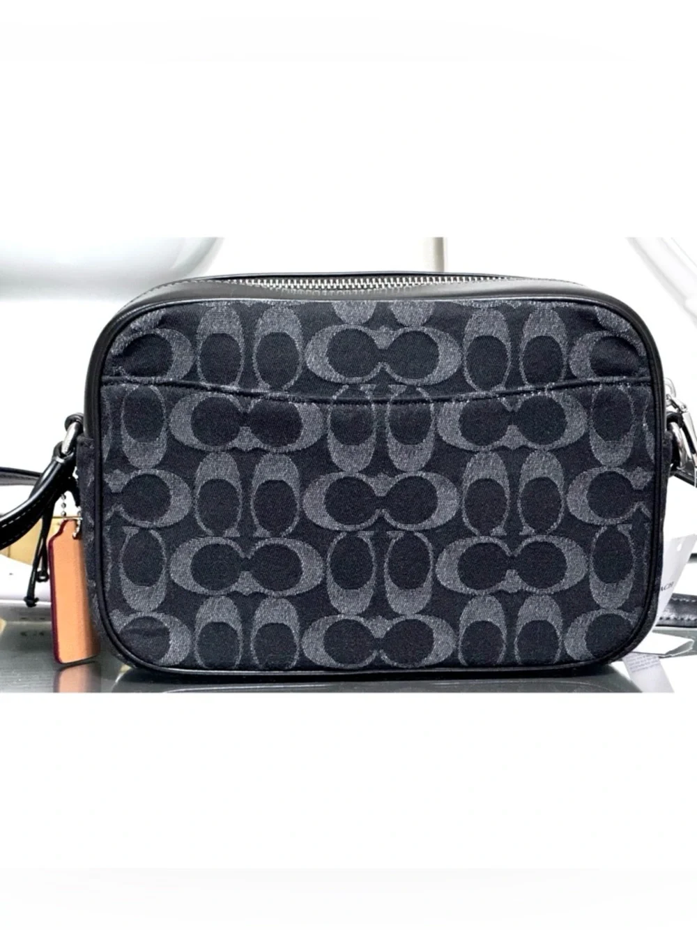 COACH Jamie Camera Bag Crossbody In Signature Denim,‎ SILVER/ BLACK